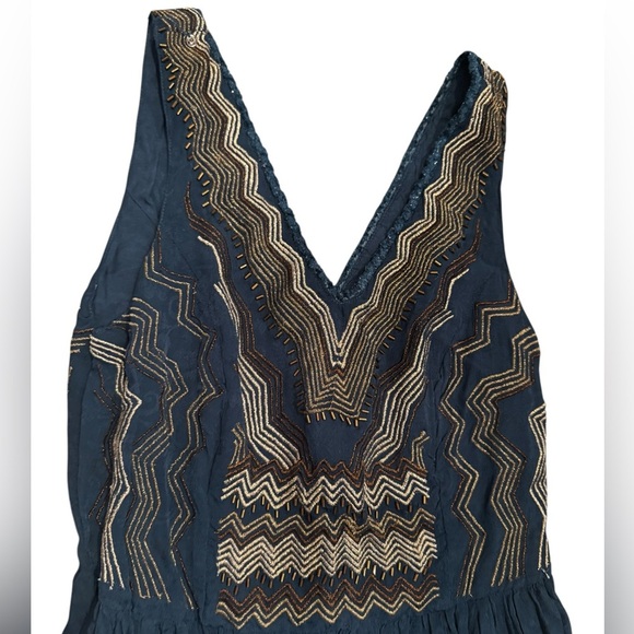 Anthropologie Meadow Rue Beaded Chevron Blue Dress Size 0 - Picture 3 of 10